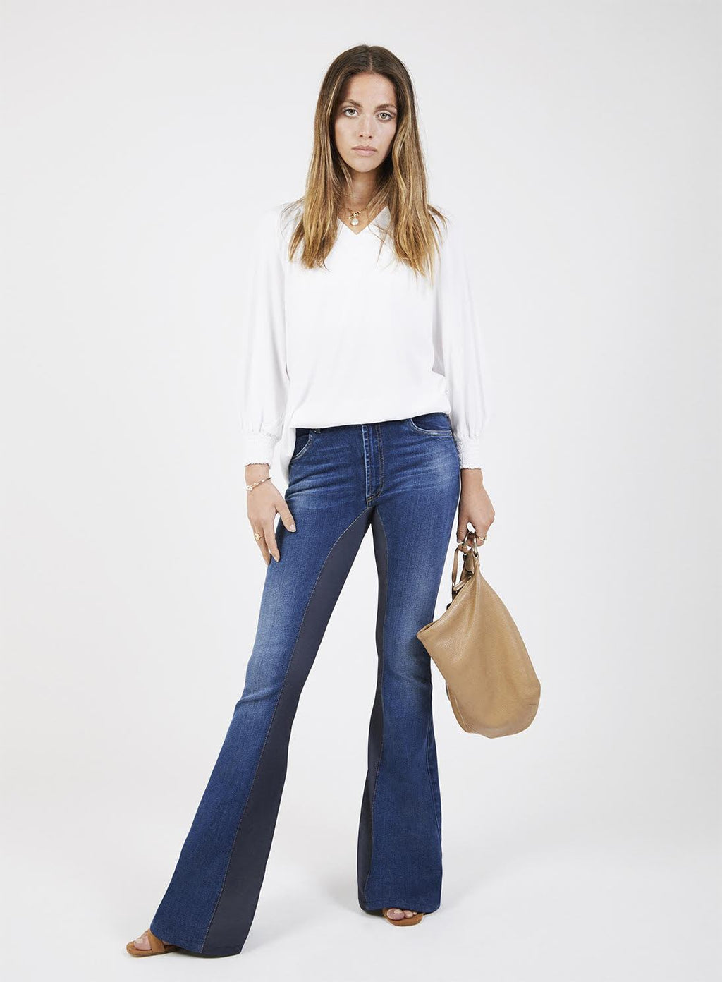 White Blouse With Smocked Cuffs by Graysey - Bare Fashion