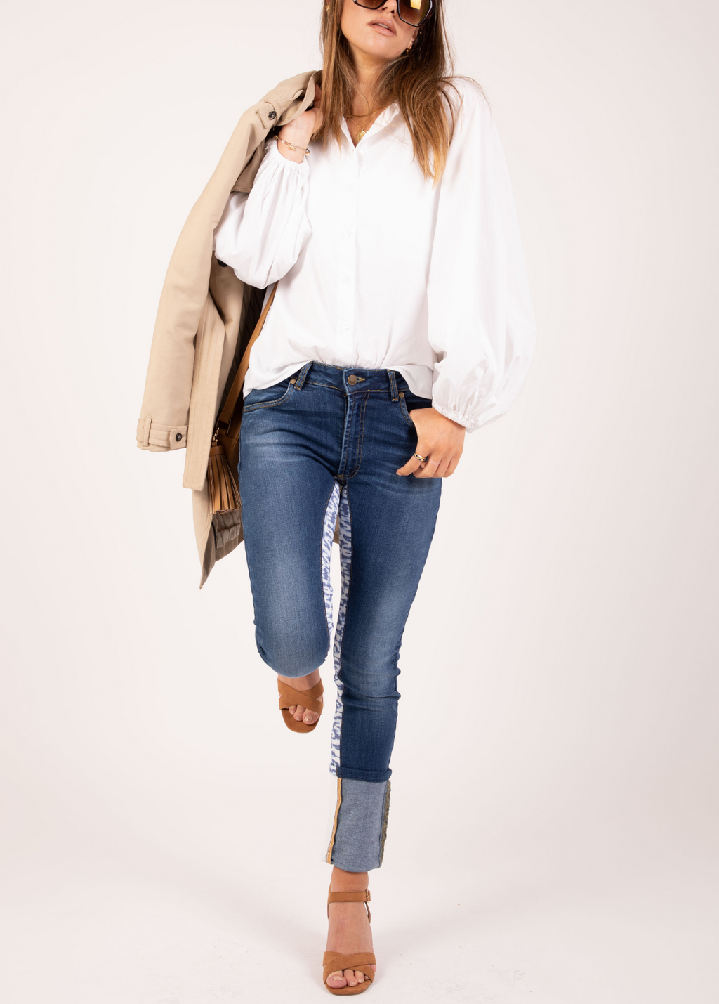 Womens High Rise Skinny Jeans With Tie Dye Print Stretch Panels by Graysey - Bare Fashion