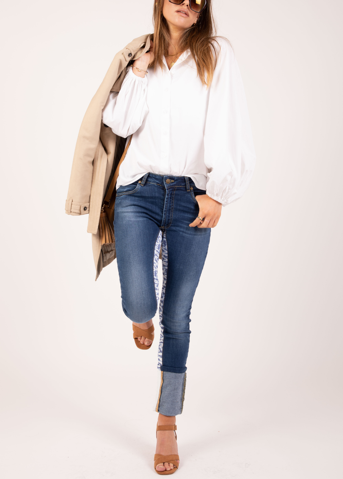 Womens High Rise Skinny Jeans With Tie Dye Print Stretch Panels by Graysey - Bare Fashion