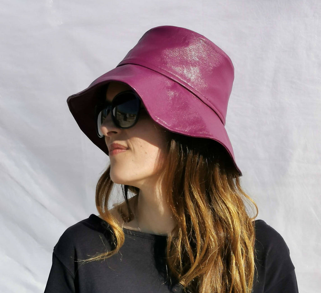 Bucket Hat in Magenta Vegan Leather by JCN Fascinators - Bare Fashion