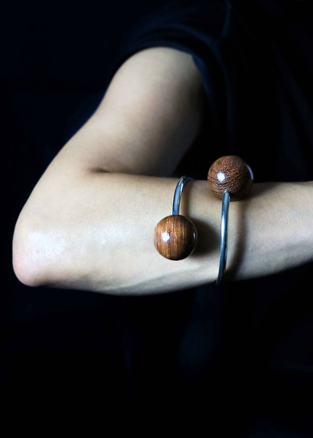 Gaia Doube Sphere Twisted Torque Bangle by Silverwood® jewellery - Bare Fashion