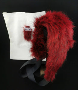 Red Fake Fur and Grosgrain Head Scarf by JCN Fascinators - Bare Fashion