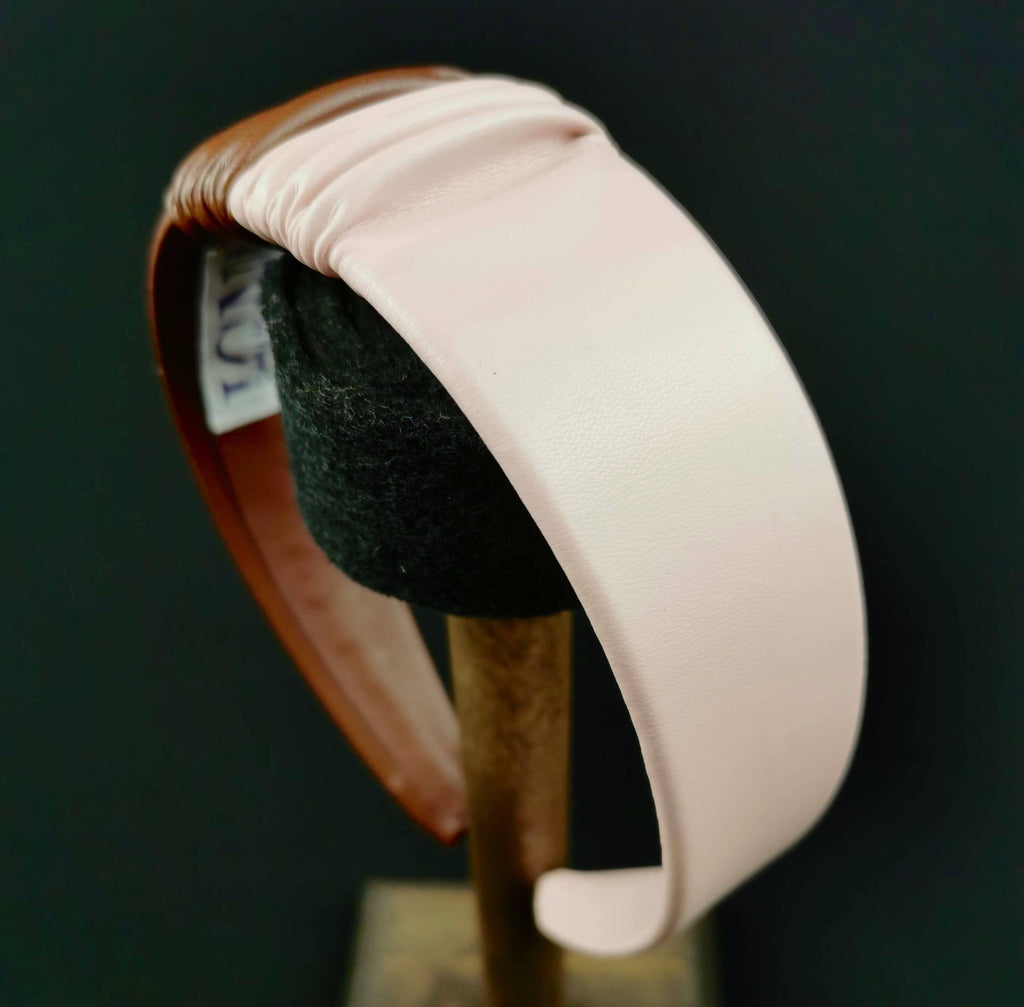 Headband in Brown and Pink Faux Leather with Matching Scrunchie by JCN Fascinators - Bare Fashion