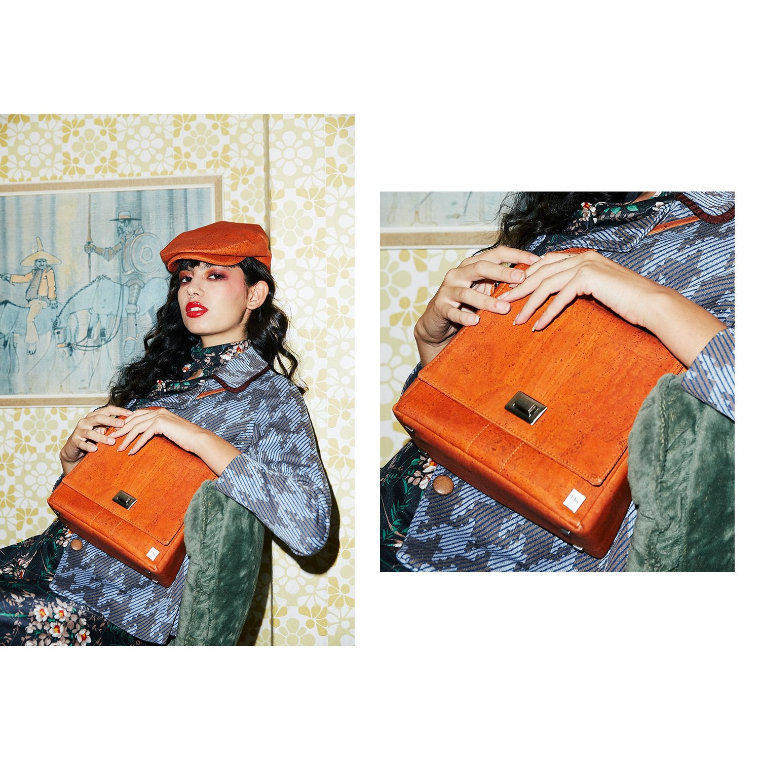 FABRIKK Vela LED Cork Handbag | Orange | Vegan Leather by FABRIKK - Bare Fashion