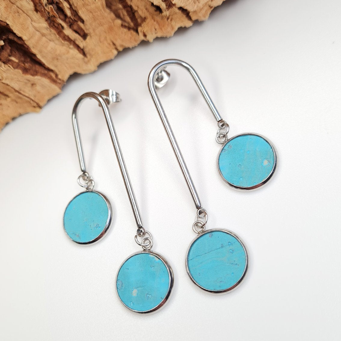 Fabrikk Double Drop Earrings | Bahama Blue | Eco Cork by FABRIKK - Bare Fashion