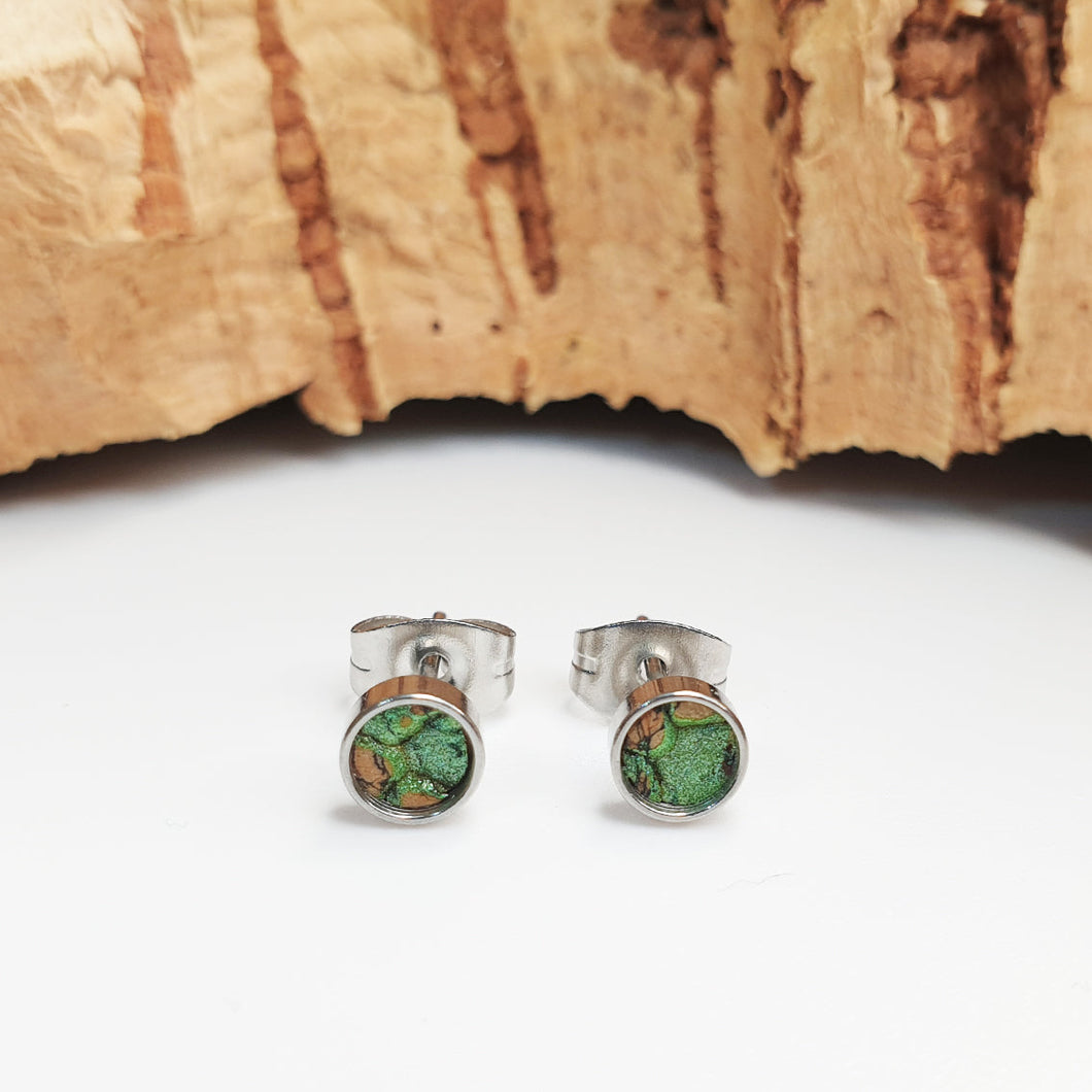 Fabrikk Cork Stud Earrings | Atom Size | Green faux Python by FABRIKK - Bare Fashion