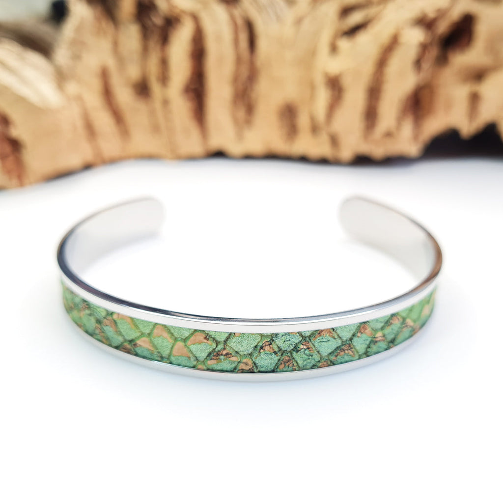 Fabrikk Eco Cork Bangle | Green Mock-Python by FABRIKK - Bare Fashion