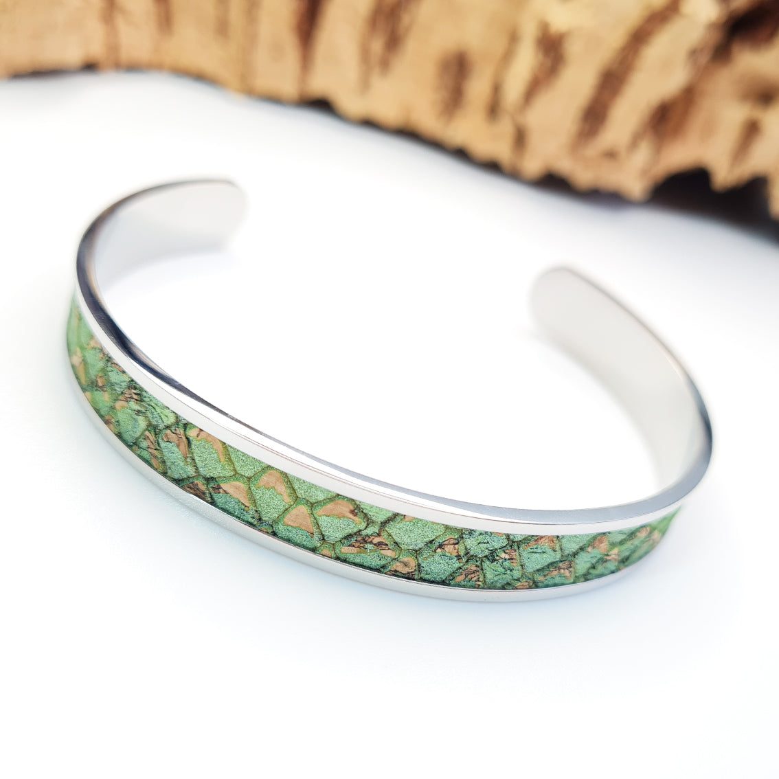 Fabrikk Eco Cork Bangle | Green Mock-Python by FABRIKK - Bare Fashion