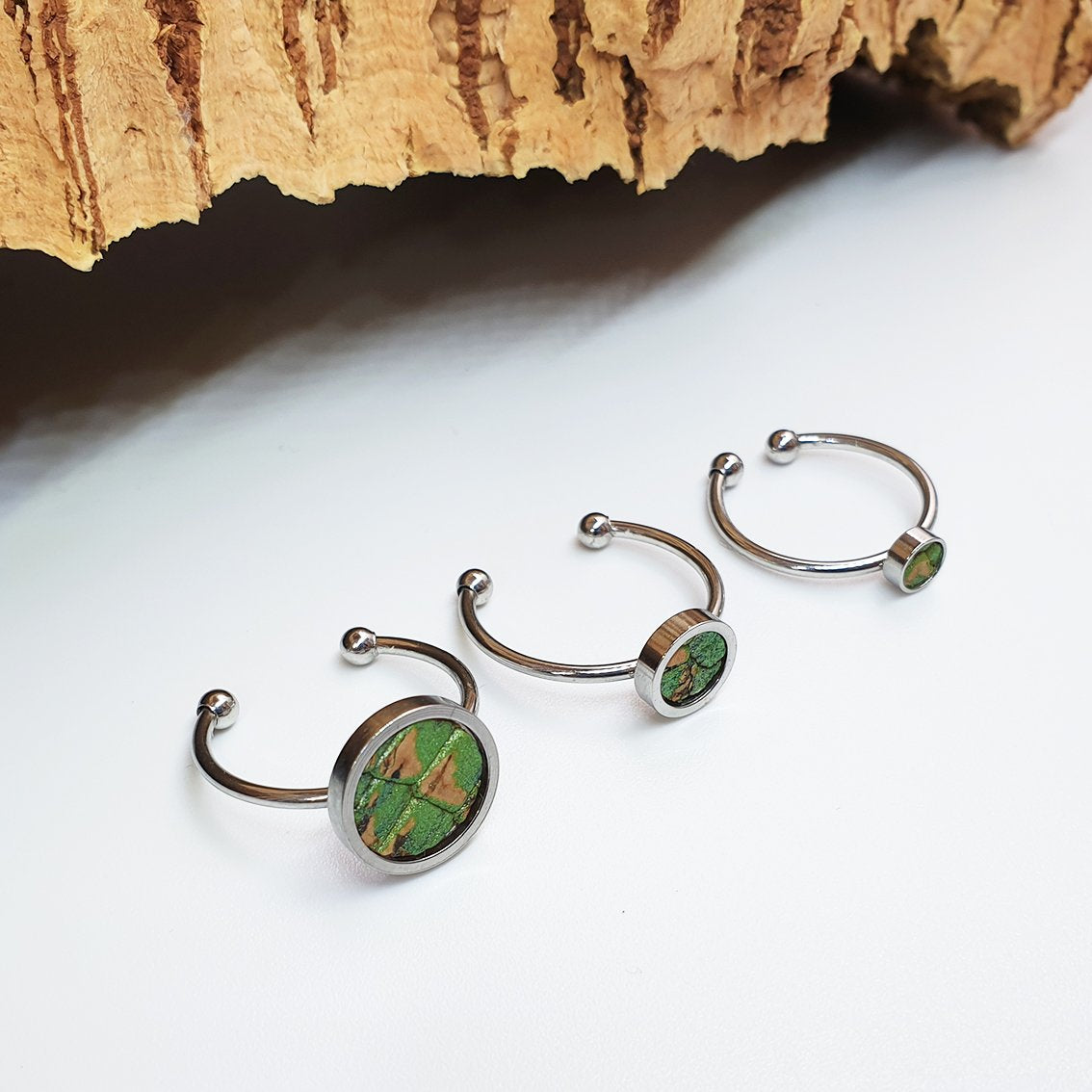 Fabrikk 1 Planet Stacking Ring Set | Small-Medium-Large | Green Python Skin | Vegan Leather by FABRIKK - Bare Fashion