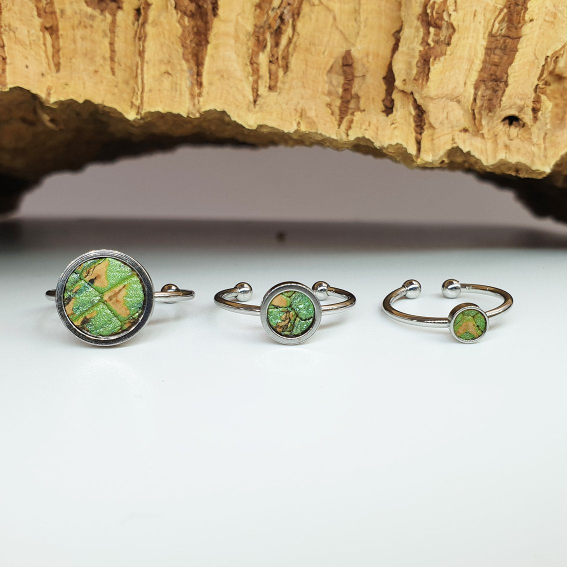 Fabrikk 1 Planet Stacking Ring Set | Small-Medium-Large | Green Python Skin | Vegan Leather by FABRIKK - Bare Fashion