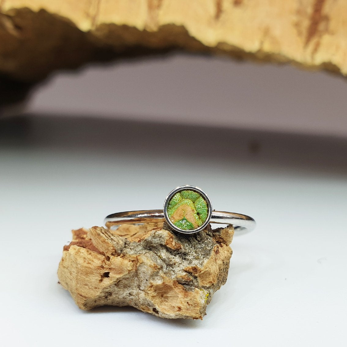Fabrikk 1 Planet Stacking Ring | Small | Green Mock-Python Skin | Vegan Leather by FABRIKK - Bare Fashion