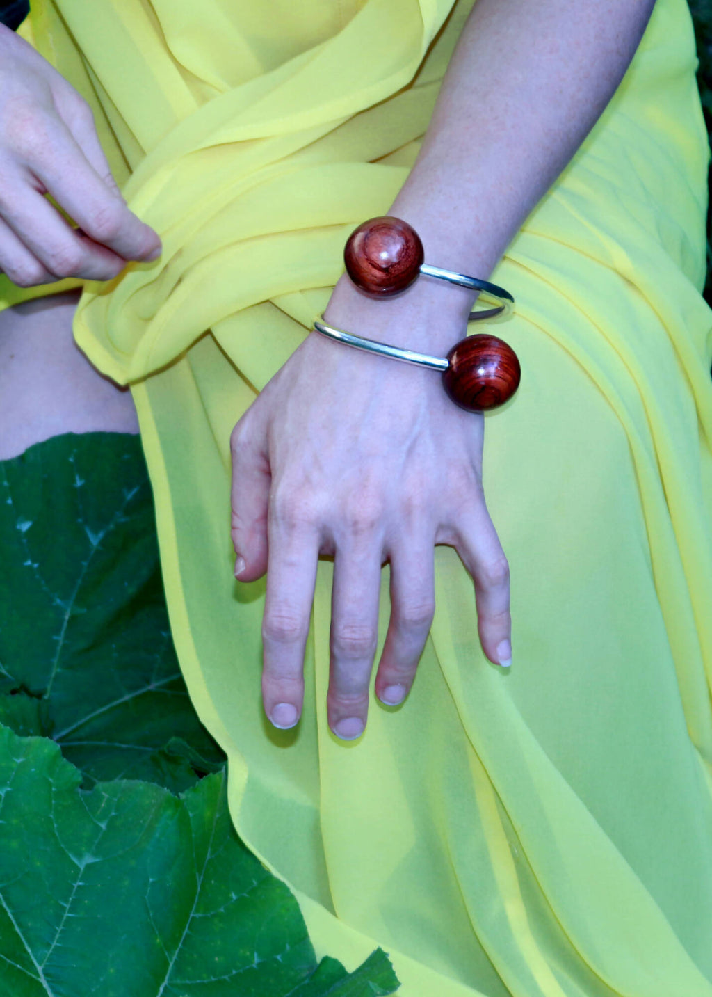 Gaia Doube Sphere Twisted Torque Bangle by Silverwood® jewellery - Bare Fashion