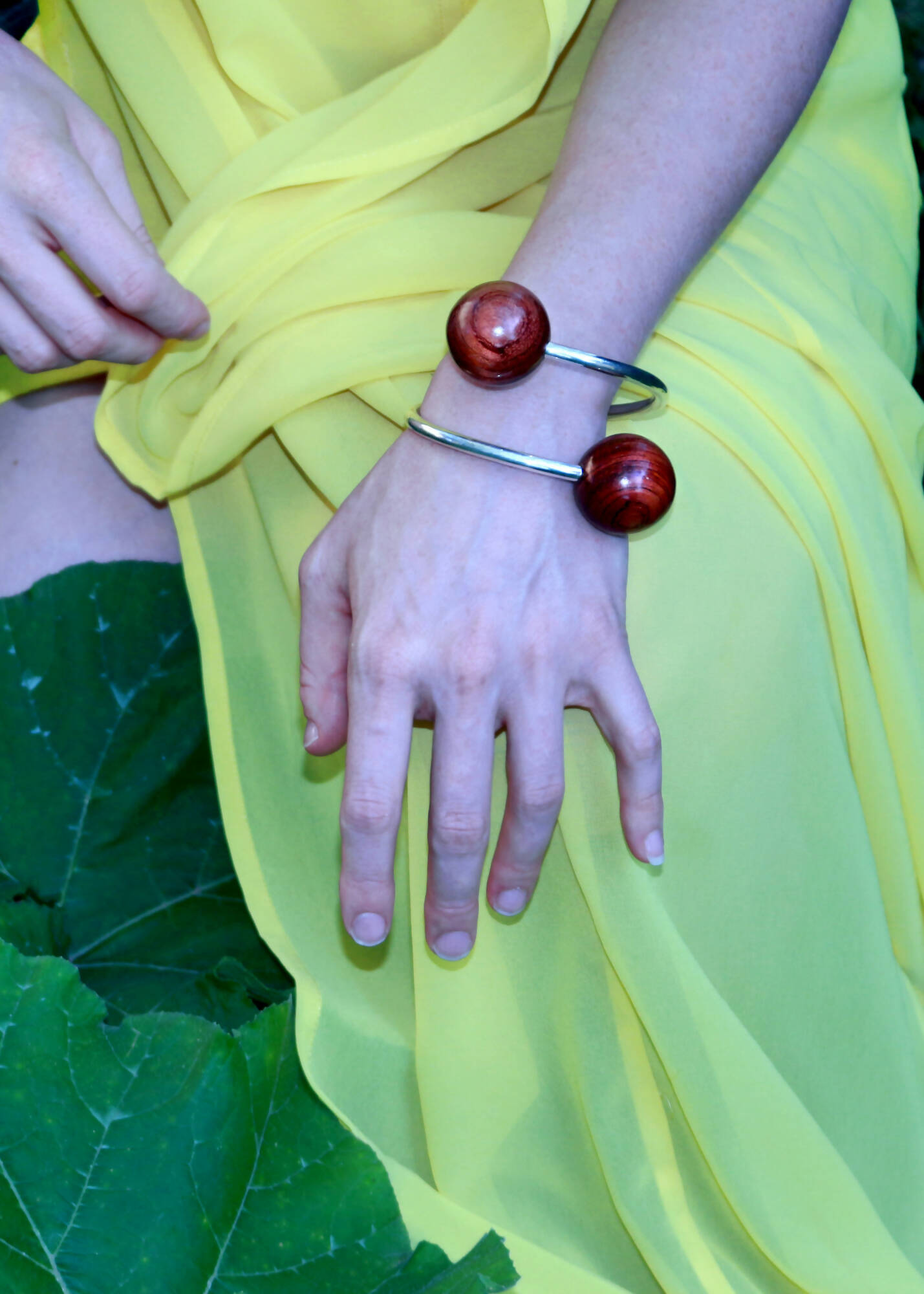 Gaia Doube Sphere Twisted Torque Bangle by Silverwood® jewellery - Bare Fashion
