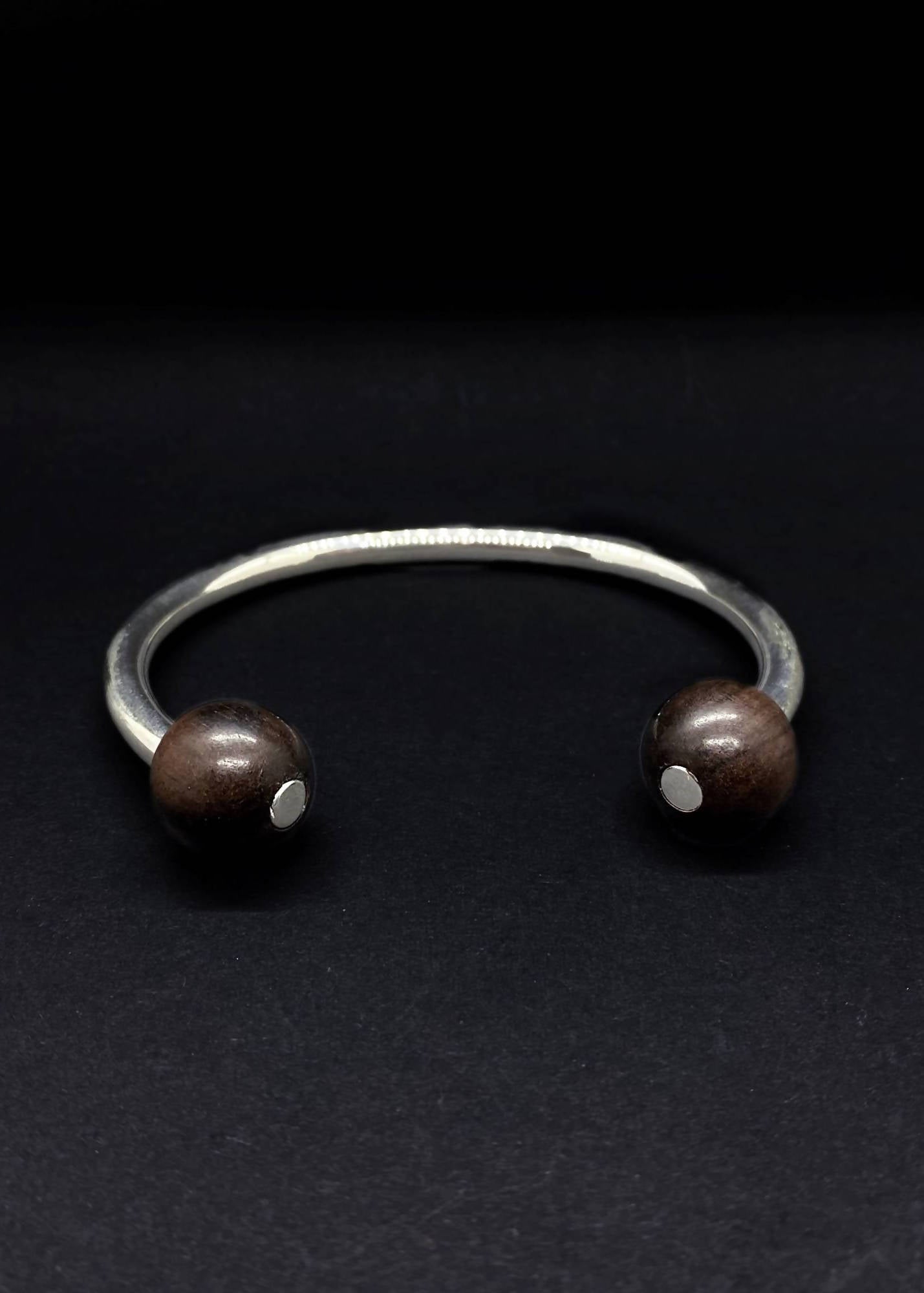 Lana Double Bead Torque Bangle - Light Wood by Silverwood® jewellery - Bare Fashion