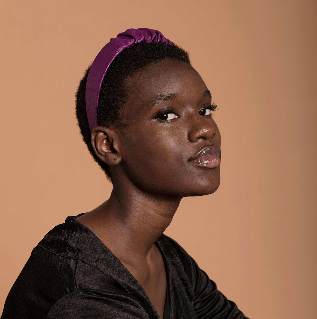 Magenta Headband in Faux Leather with Matching Scrunchie by JCN Fascinators - Bare Fashion