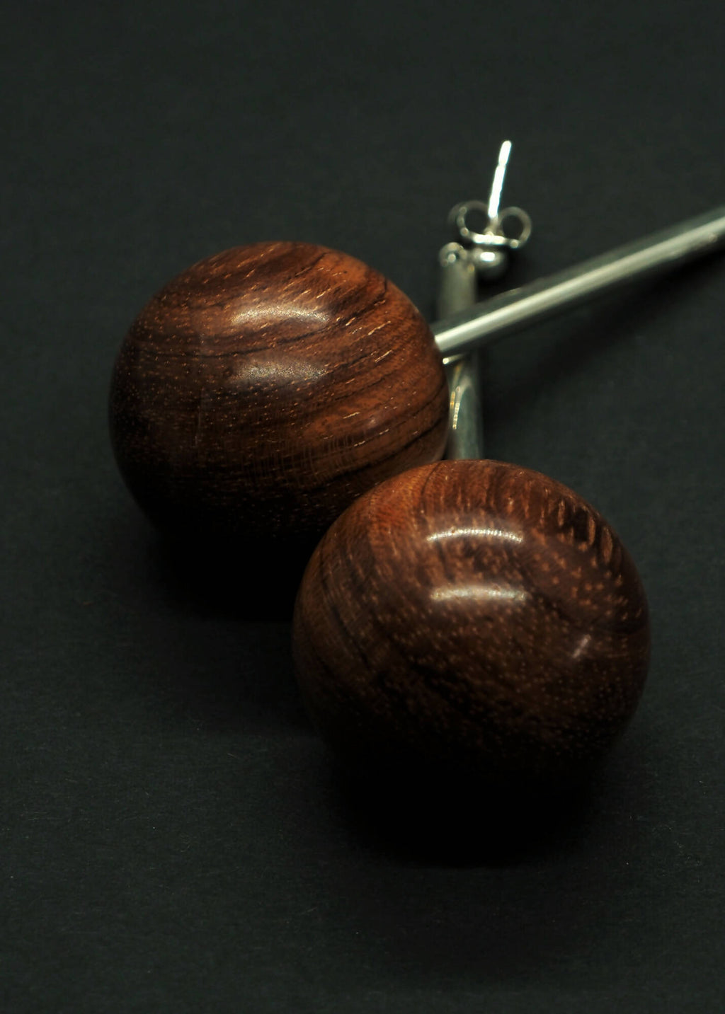 Gaia Bead and Silver Tube Earrings - Red wood by Silverwood® jewellery - Bare Fashion