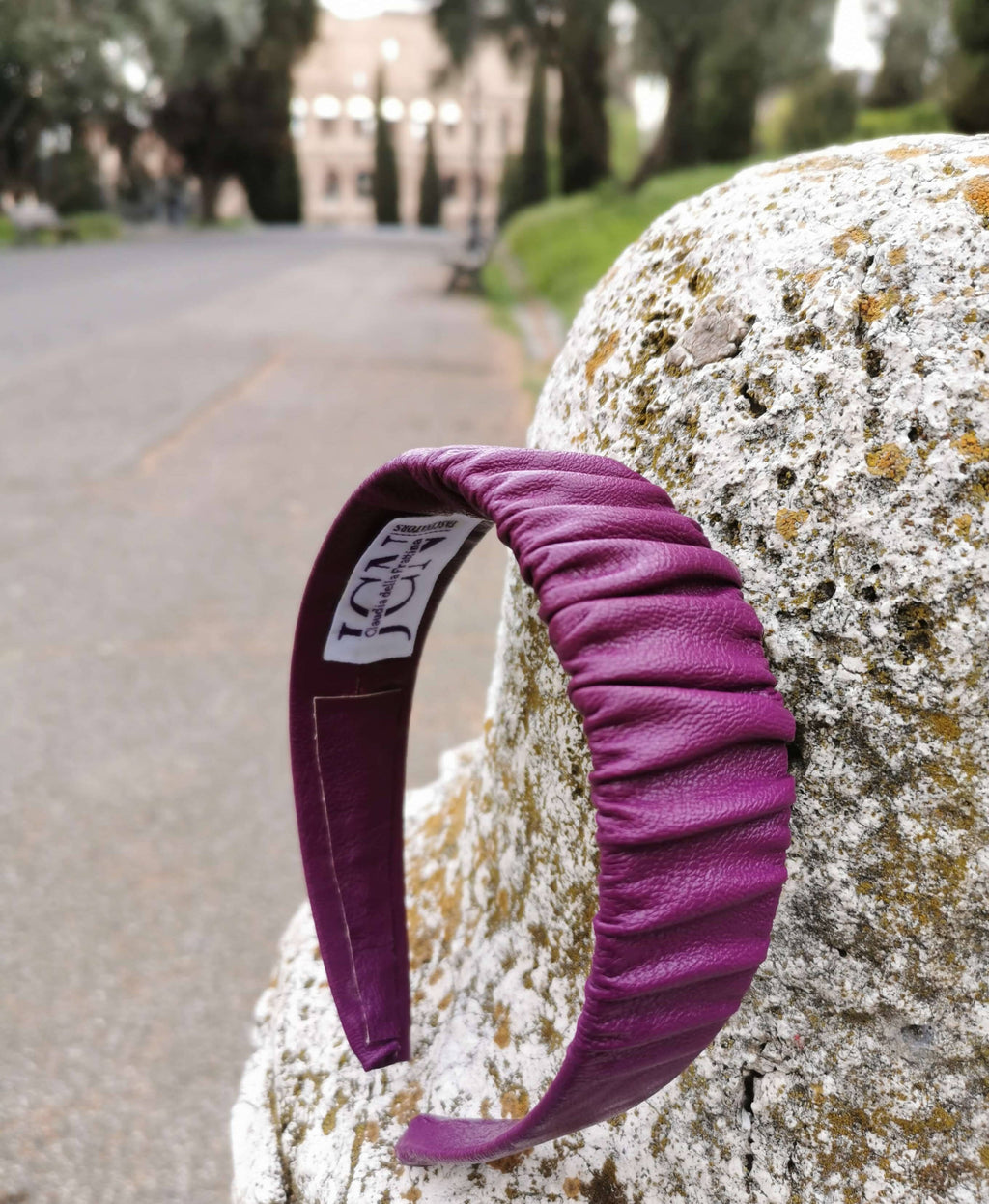 Magenta Headband in Faux Leather with Matching Scrunchie by JCN Fascinators - Bare Fashion
