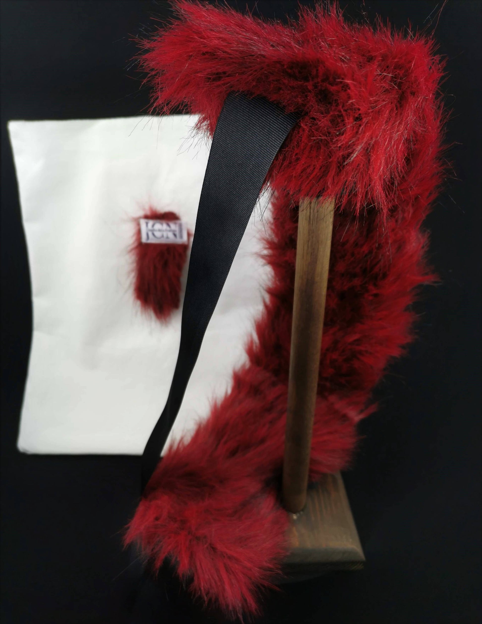 Red Fake Fur and Grosgrain Head Scarf by JCN Fascinators - Bare Fashion