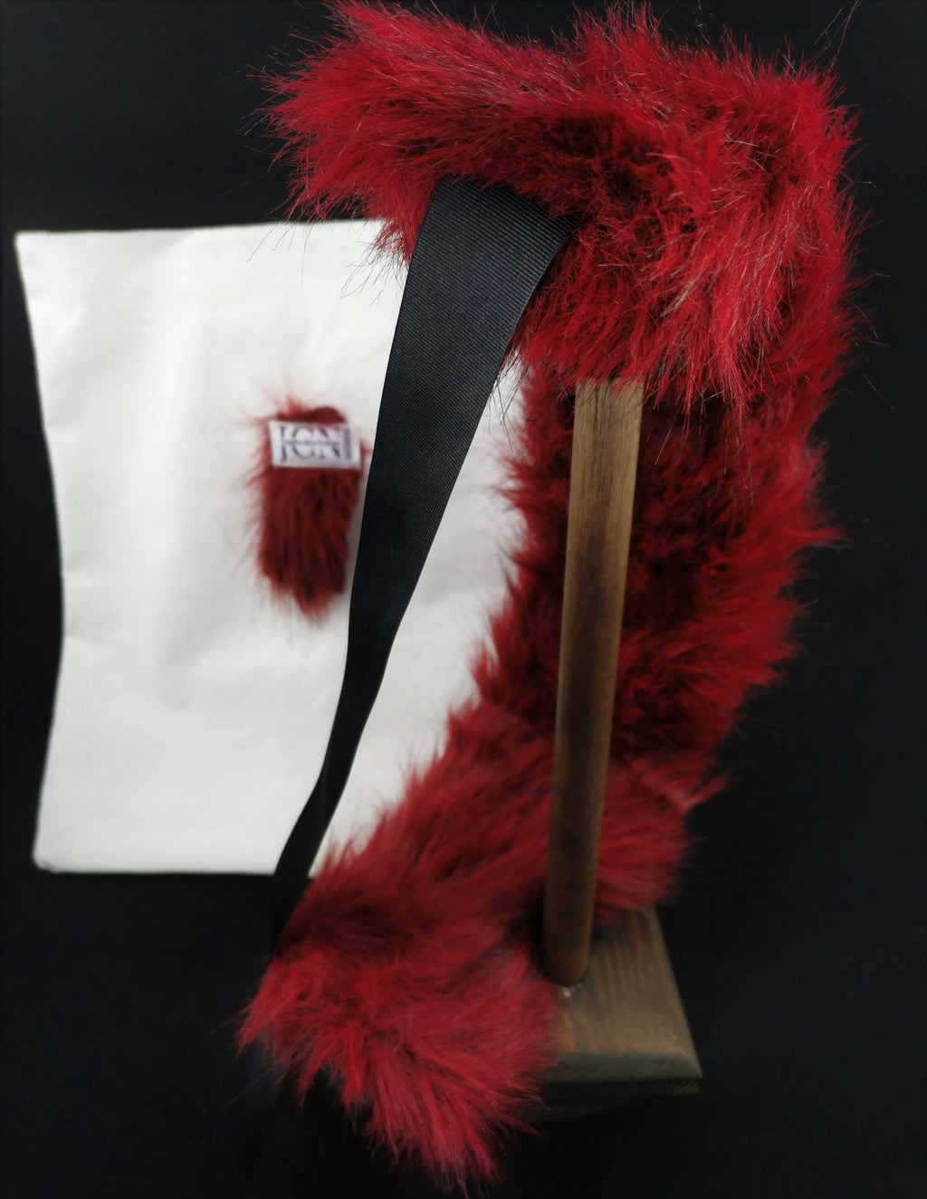 Red Fake Fur and Grosgrain Head Scarf by JCN Fascinators - Bare Fashion