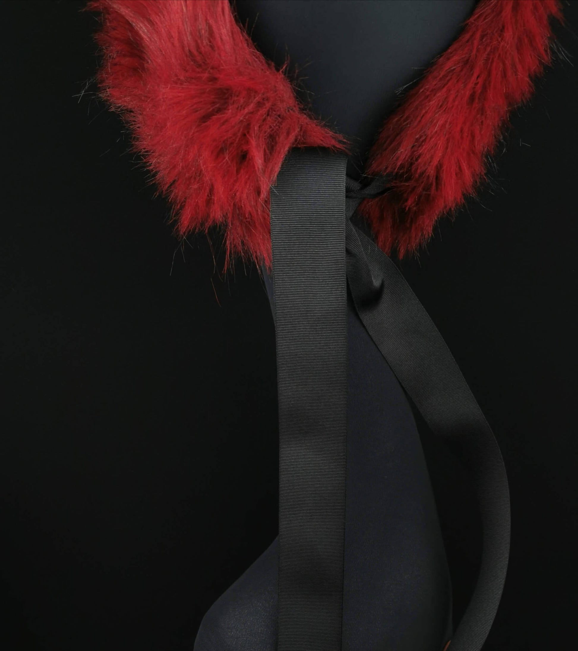 Red Fake Fur and Grosgrain Head Scarf by JCN Fascinators - Bare Fashion