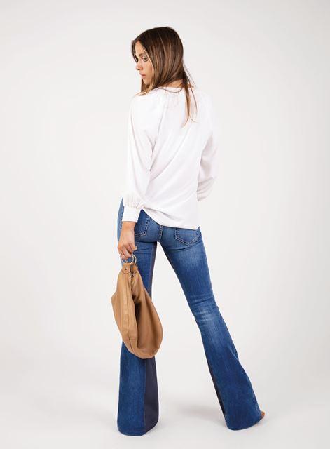 Womens High Rise Kick Flare Jeans With Dark Navy Stretch Panels by Graysey - Bare Fashion