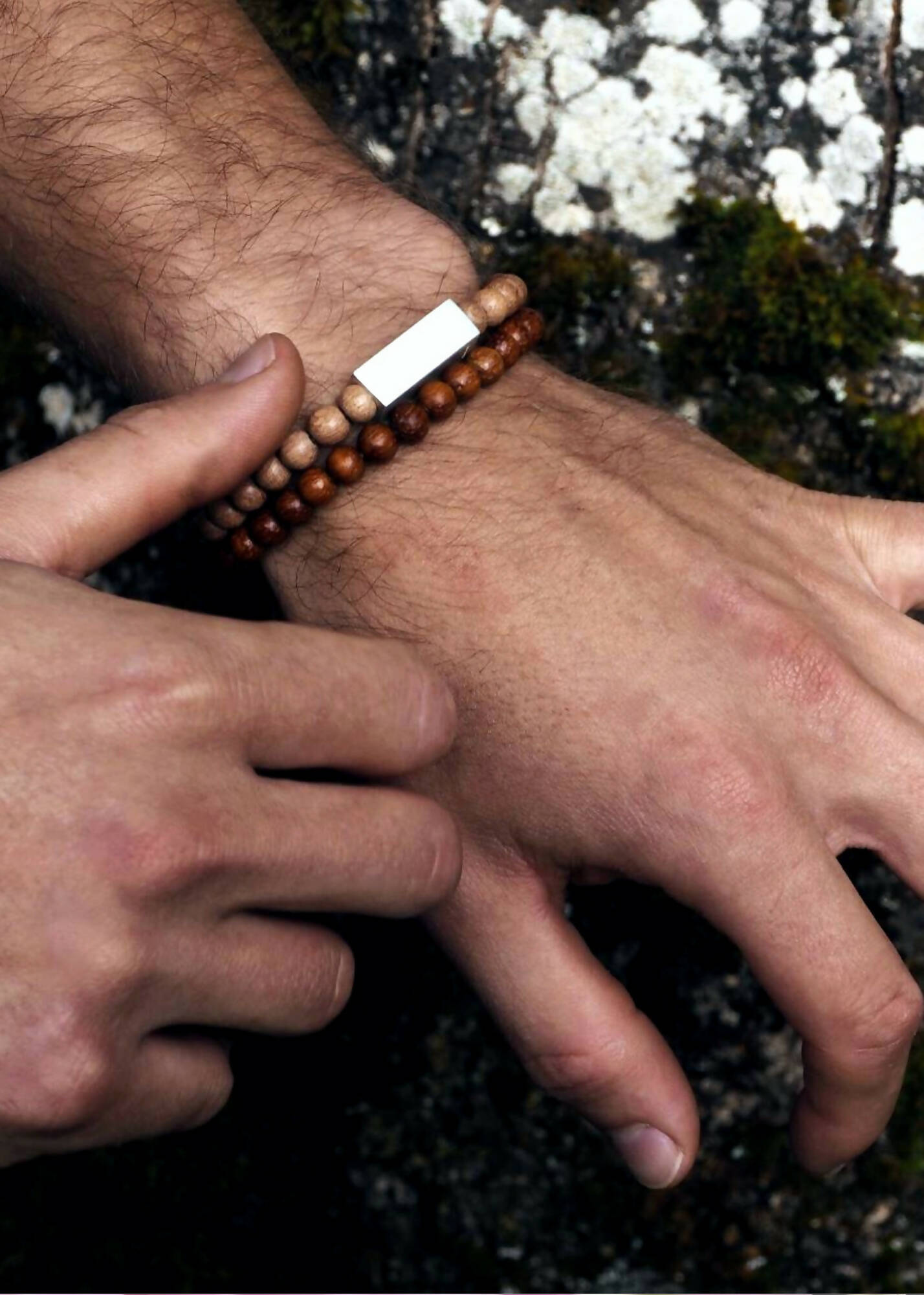 Brier Silver Block and Light Bead Unisex Bracelet - Light wood by Silverwood® jewellery - Bare Fashion