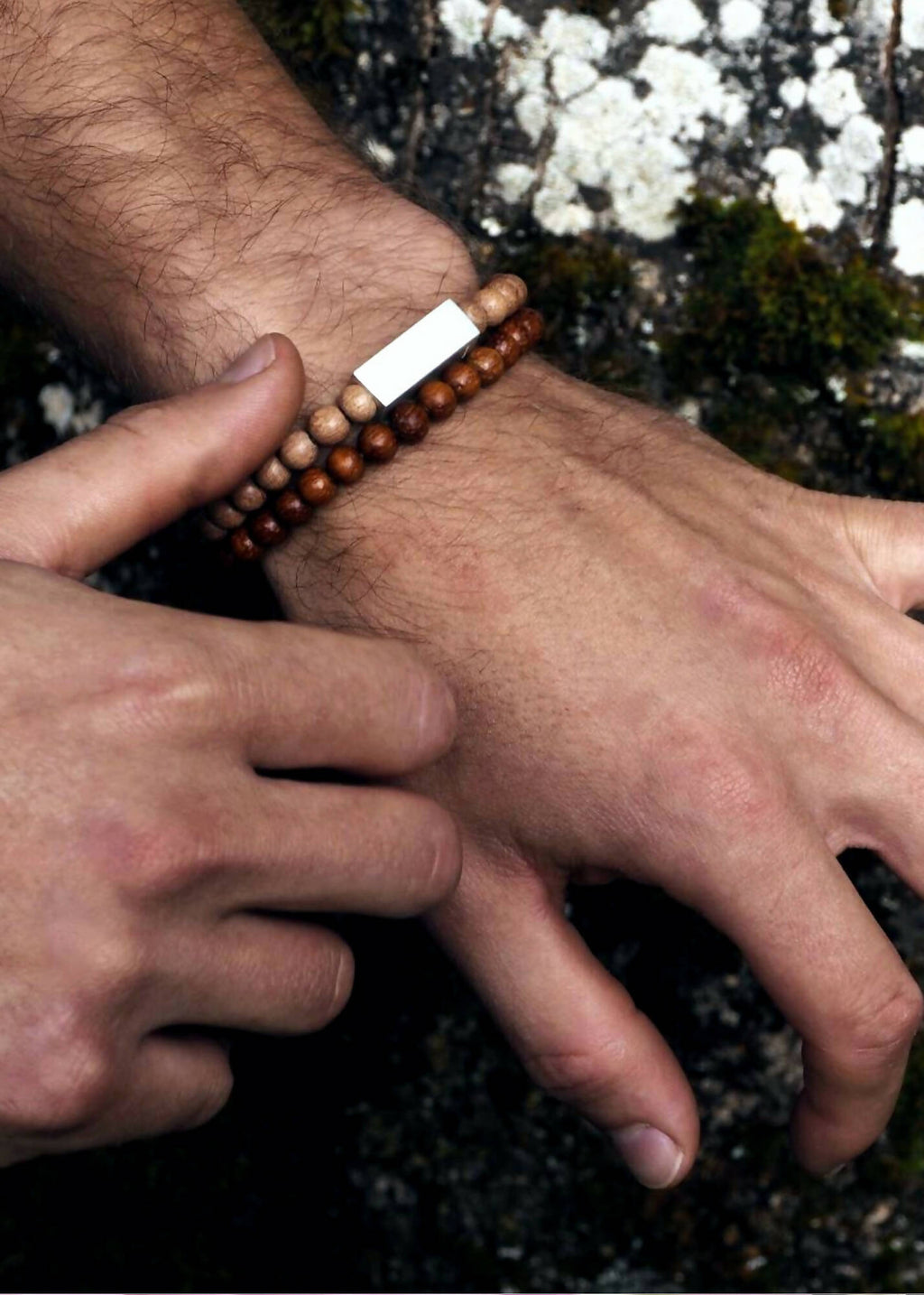 Brier Silver Block and Light Bead Unisex Bracelet - Light wood by Silverwood® jewellery - Bare Fashion
