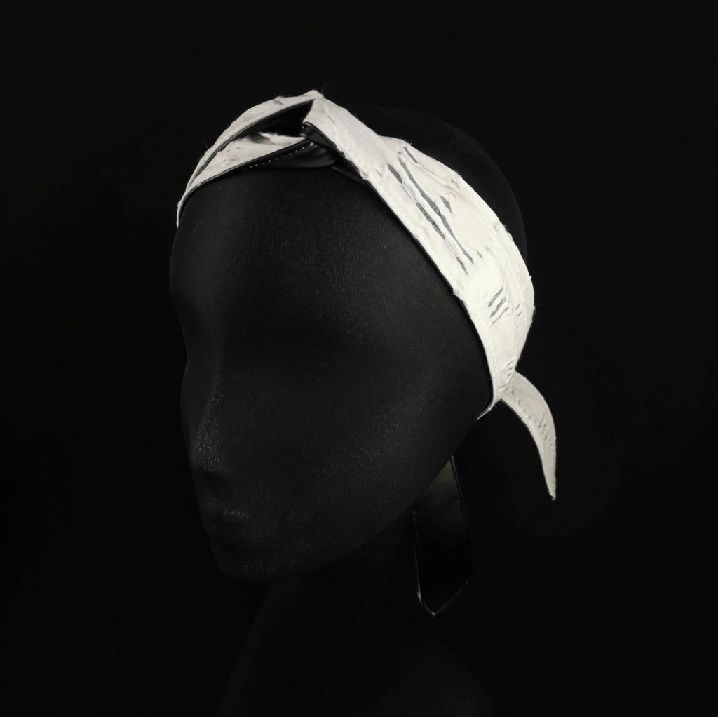 Head Scarf in Vegan Leather and Vintage Marni Cotton by JCN Fascinators - Bare Fashion