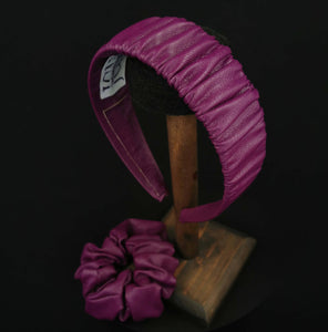 Magenta Headband in Faux Leather with Matching Scrunchie by JCN Fascinators - Bare Fashion