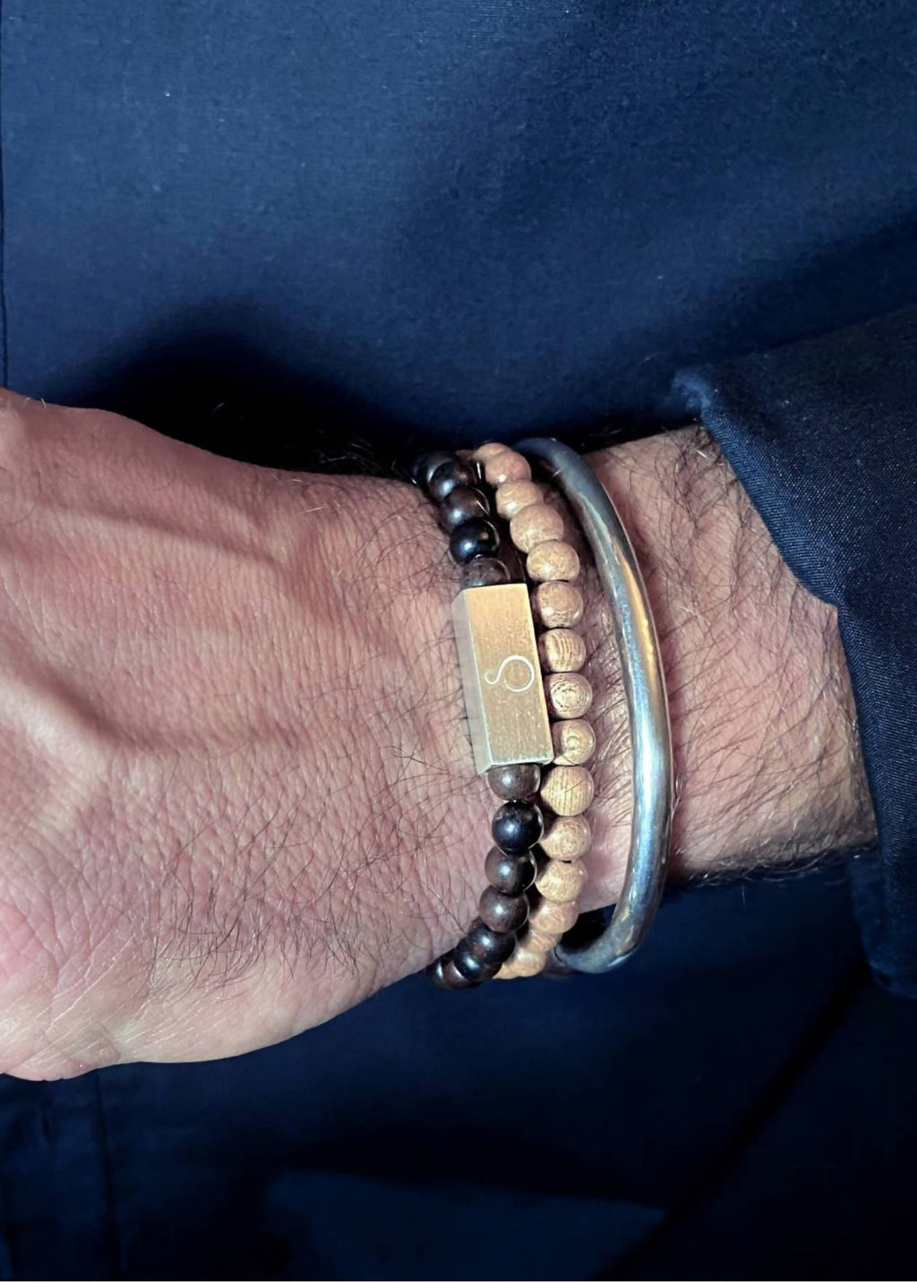 Brier Silver Block and Black Bead Unisex Bracelet - Black wood by Silverwood® jewellery - Bare Fashion