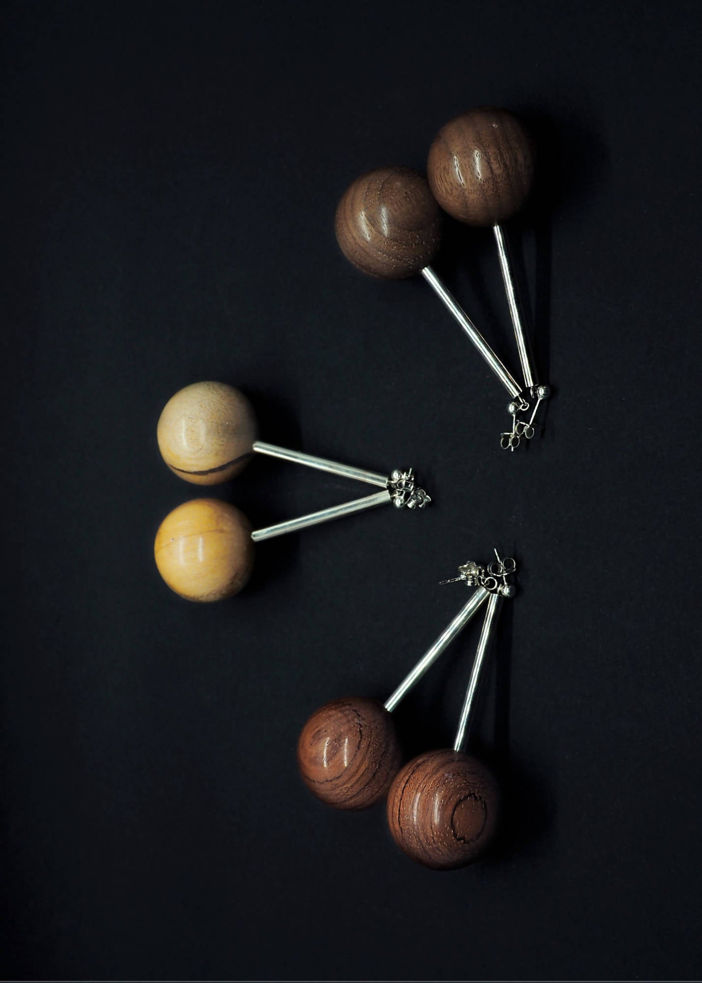 Gaia Bead and Silver Tube Earrings - Red wood by Silverwood® jewellery - Bare Fashion