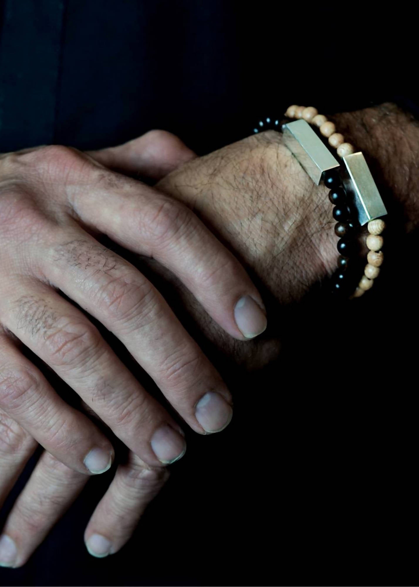 Brier Silver Block and Black Bead Unisex Bracelet - Black wood by Silverwood® jewellery - Bare Fashion