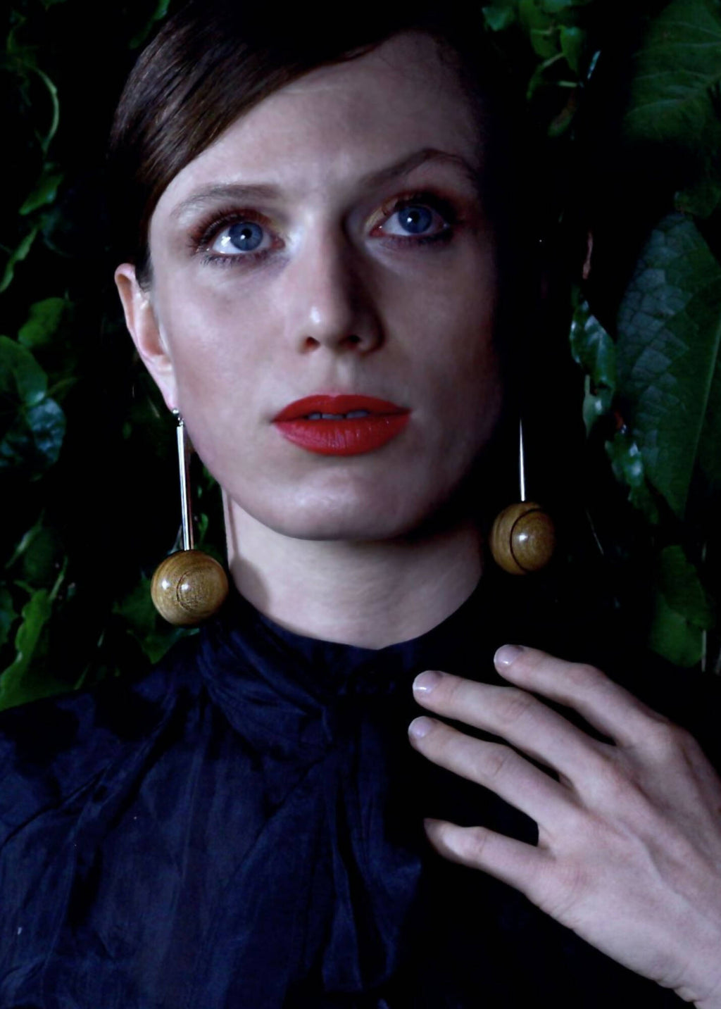 Gaia Bead and Silver Tube Earrings - Red wood by Silverwood® jewellery - Bare Fashion