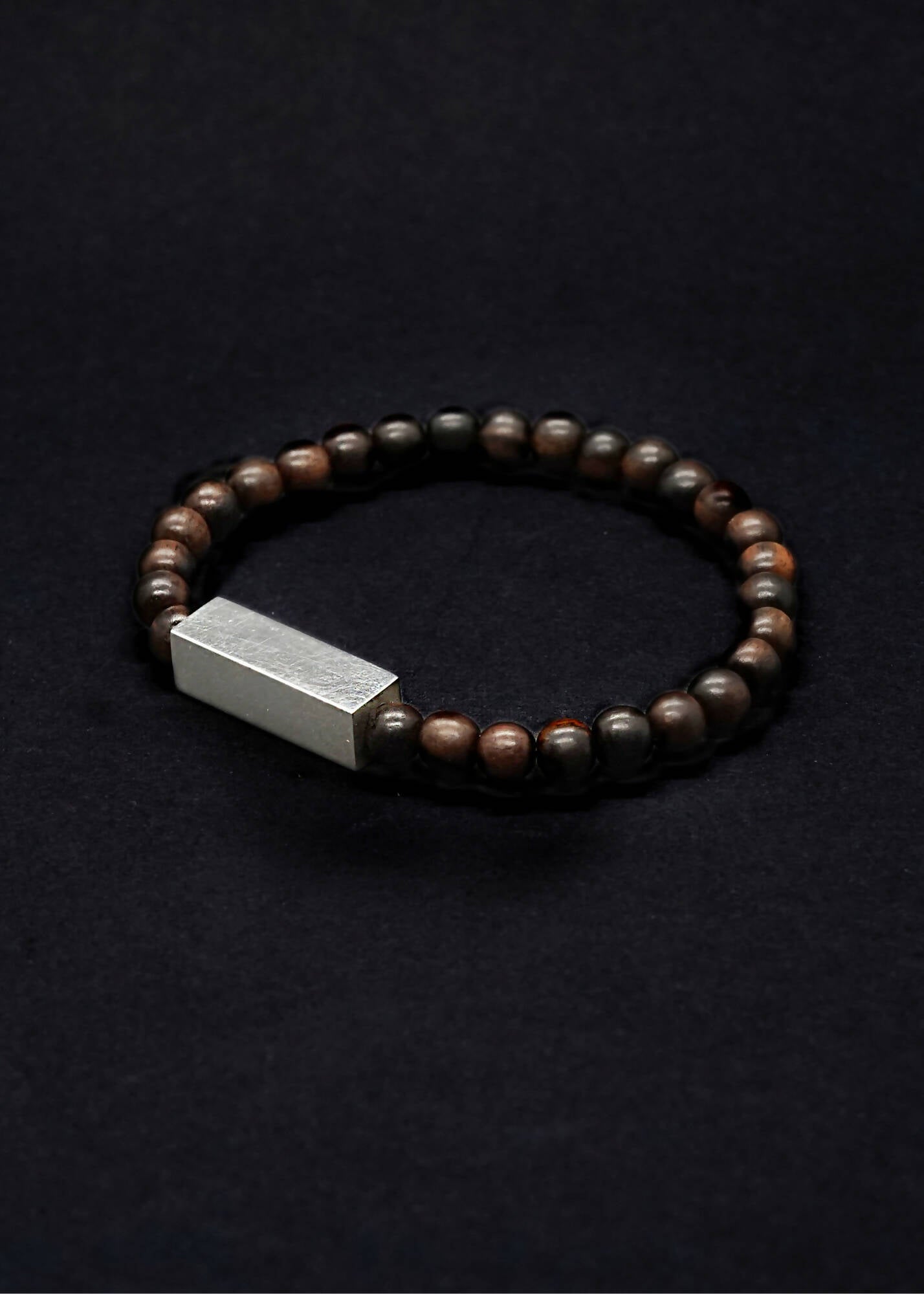 Brier Silver Block and Black Bead Unisex Bracelet - Black wood by Silverwood® jewellery - Bare Fashion