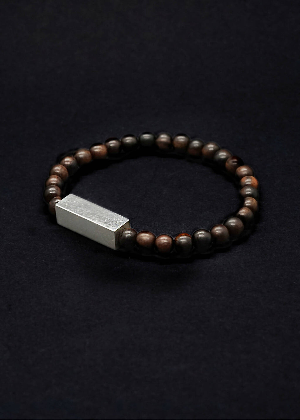 Brier Silver Block and Black Bead Unisex Bracelet - Black wood by Silverwood® jewellery - Bare Fashion